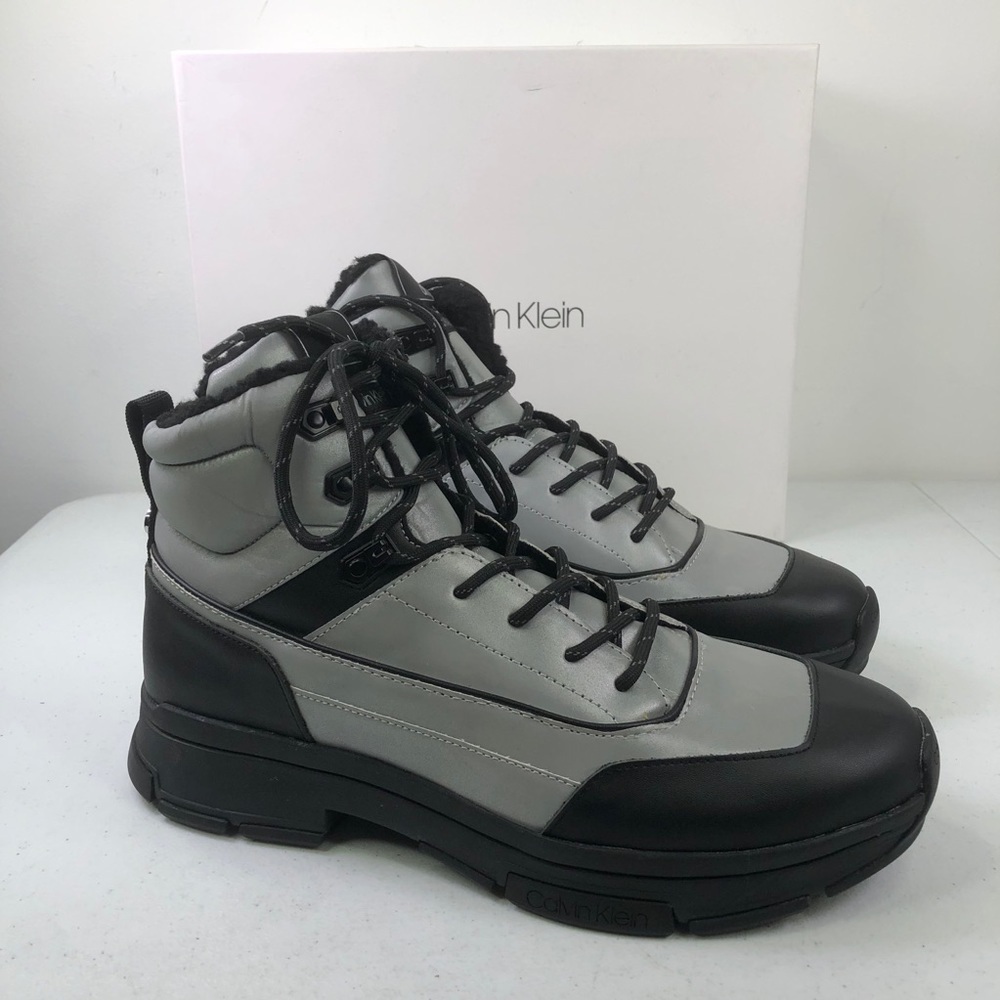 CALVIN Klein Reflective Leather Nylon Lace Boots